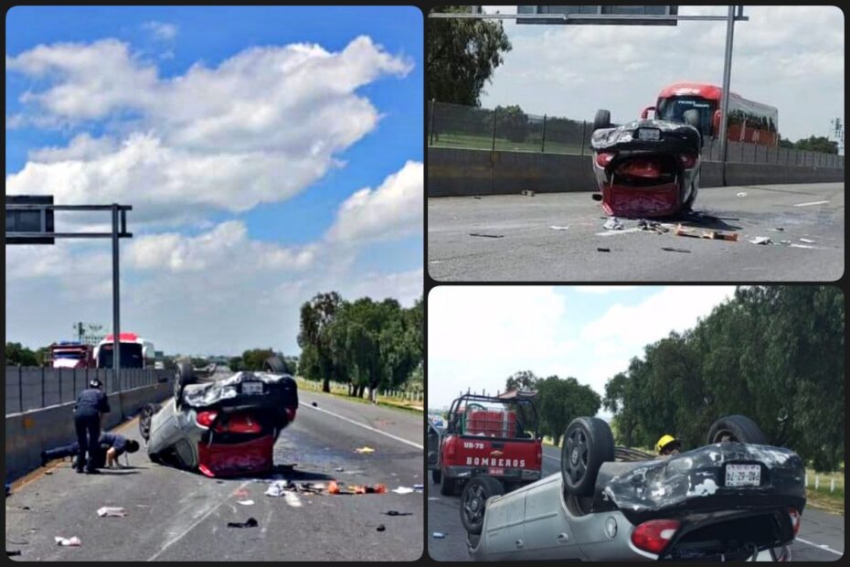 Se voltea auto particular en la autopista México-Pachuca; dos personas resultaron lesionadas