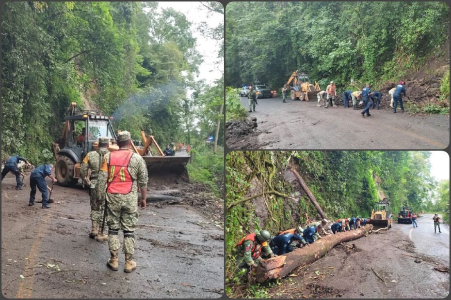 Se movilizan policías y militares ante deslave registrado en carretera de Hidalgo