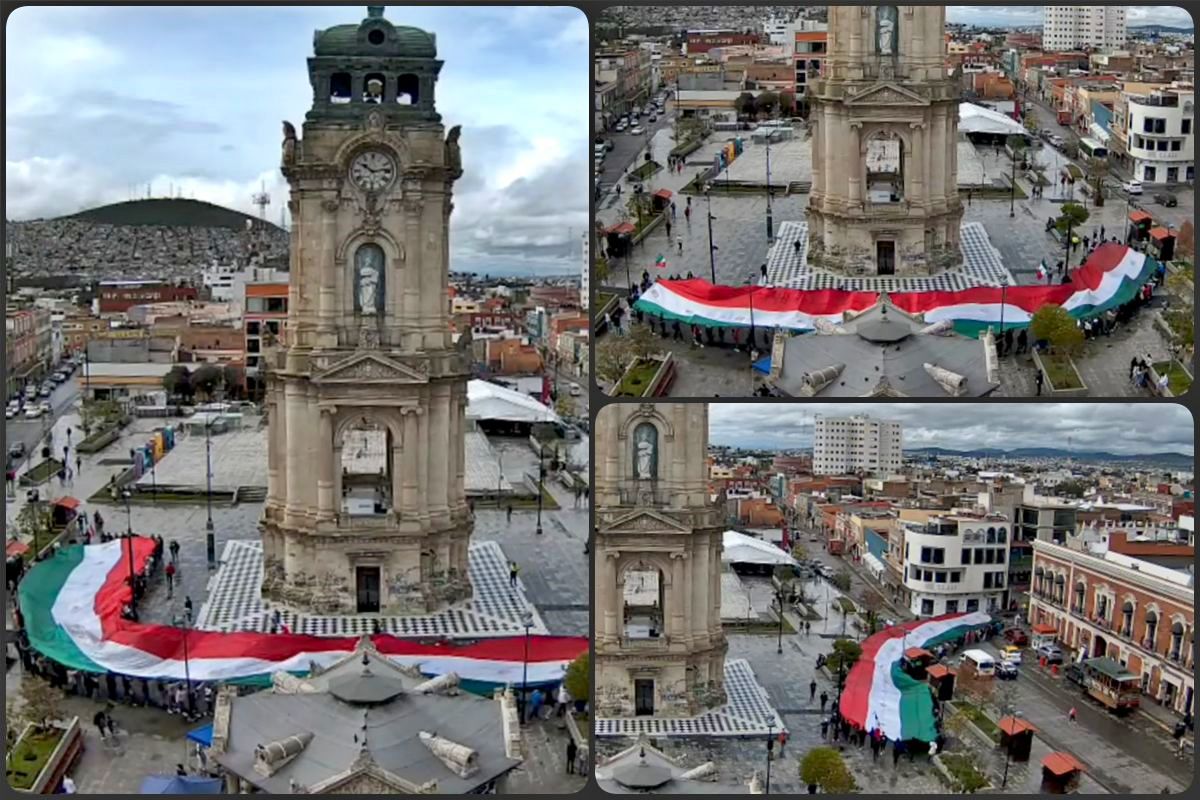 Trabajadores del Poder Judicial se manifiestan contra la reforma con monumental bandera en Pachuca