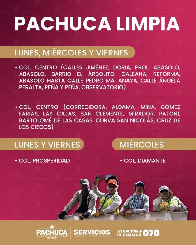 ¿Está tu colonia? Este es el calendario de recolección de basura de los lunes, miércoles y viernes en Pachuca