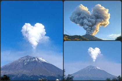 Lanza el Popocatépetl inusual fumarola en forma de corazón