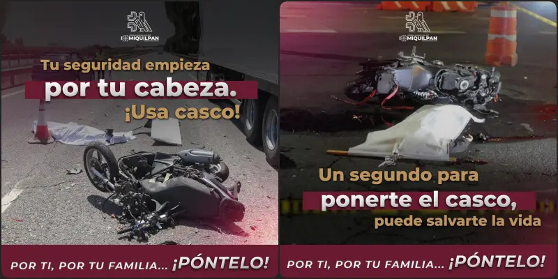 Gobierno de un municipio de Hidalgo ofrece números de funerarias a motociclistas que no usan casco