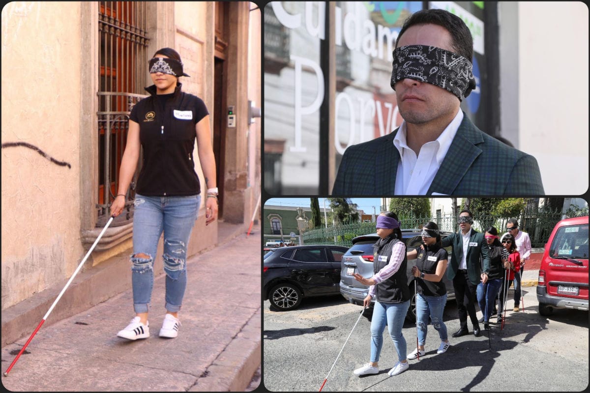 Salen alcalde y funcionarios a las calles de Pachuca con ojos vendados para reflexionar en temas de inclusión