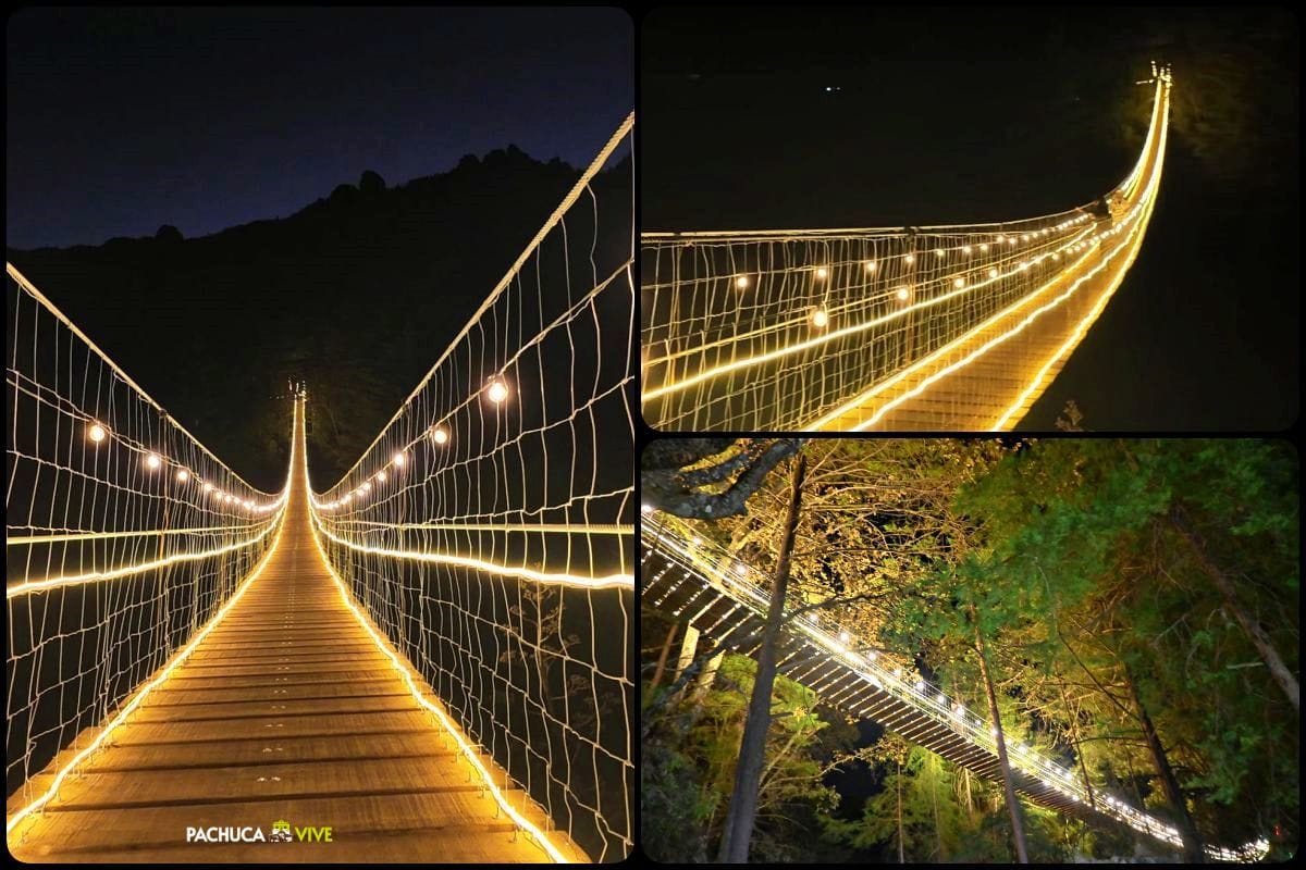 Abren espectacular puente colgante iluminado en Mineral del Chico, el más largo de Hidalgo