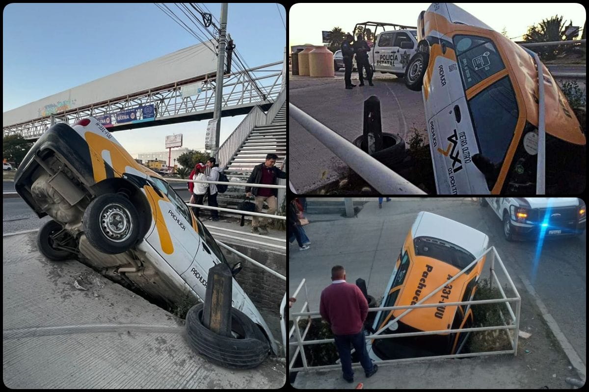 ¡Aquí no es, joven! Un taxi se fue al hoyo en el sur de Pachuca