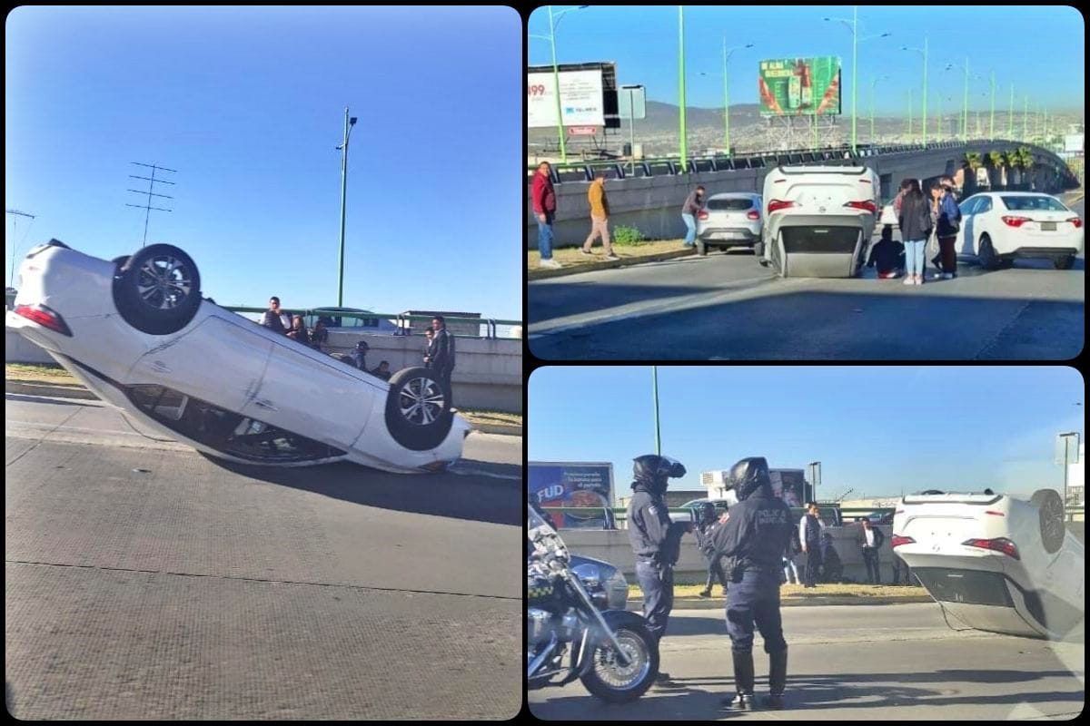 Arranca la semana de forma accidentada con volcadura de auto en la Supervía Colosio