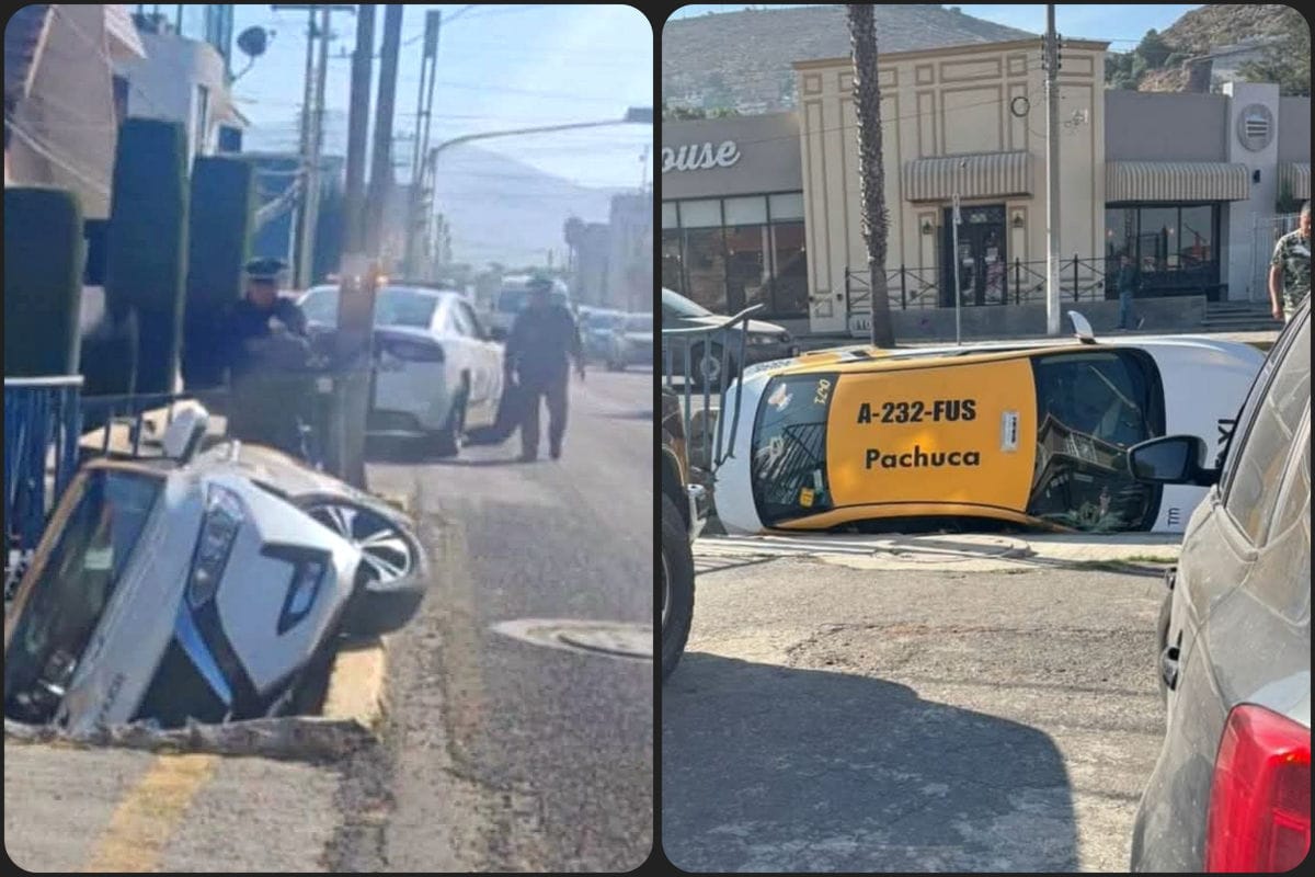 Taxi pierde el camino en bulevar de Pachuca; así acabó