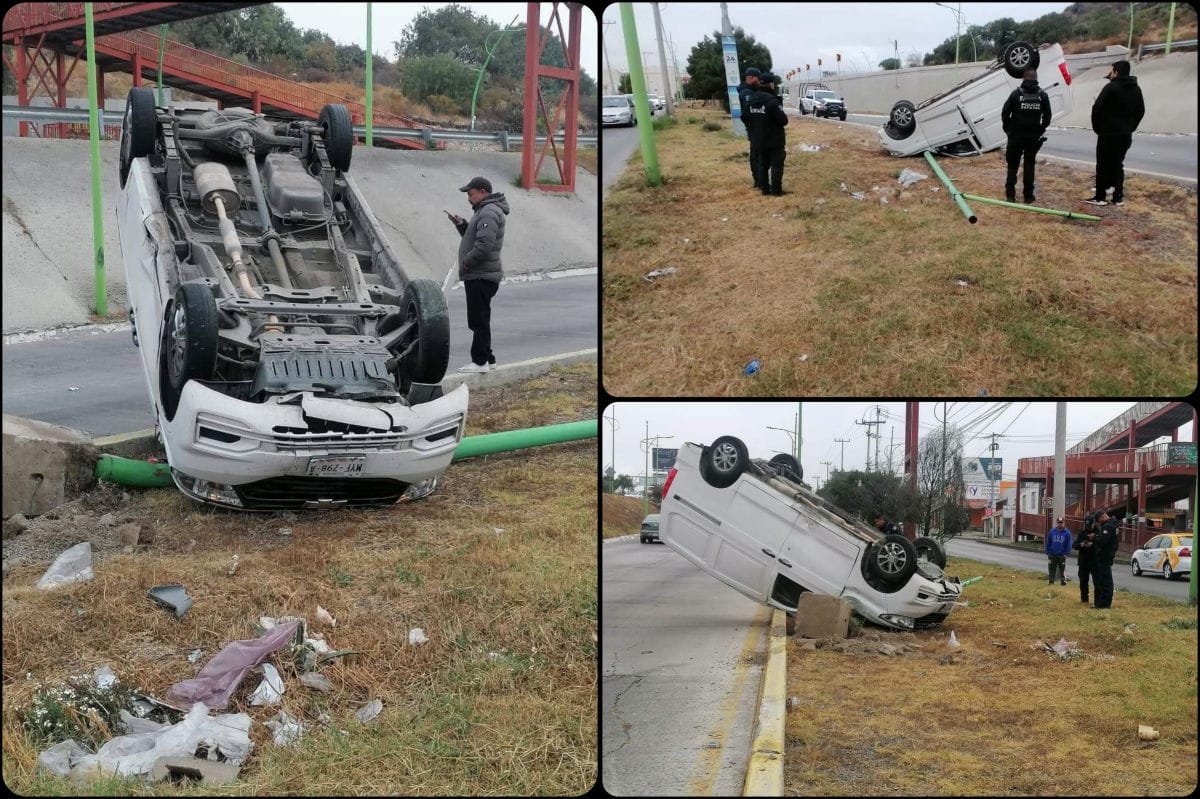 Camioneta sufre fuerte volcadura en la Supervía Colosio