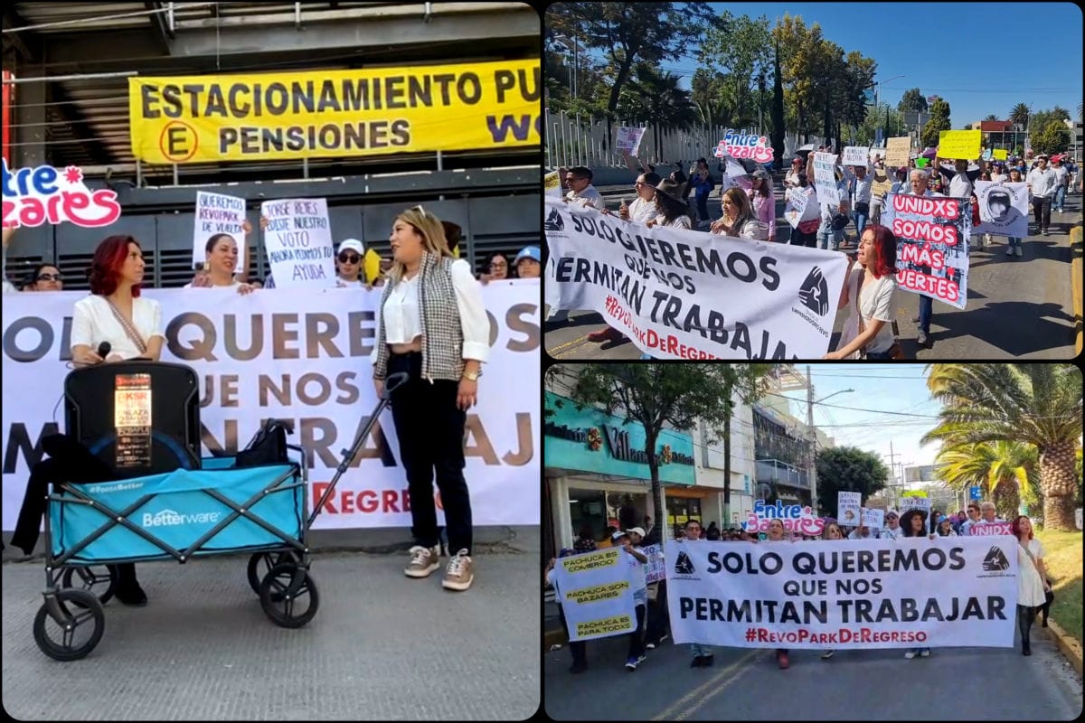 Bazaristas se manifiestan en Pachuca: realizan marcha y protesta en avenida Revolución