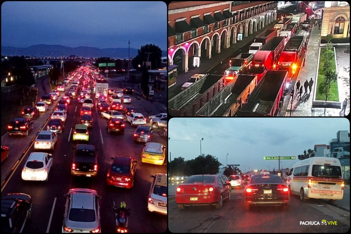 Transportistas sitian Pachuca con bloqueos en varios puntos de la ciudad