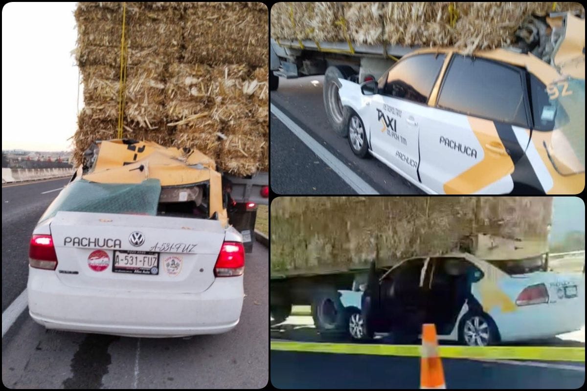 Taxi de Pachuca se estampa contra camión de carga con trágico resultado