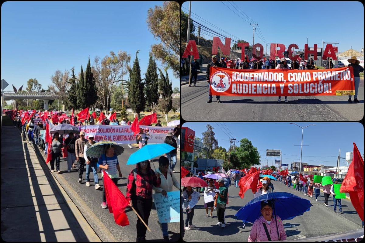 Se movilizan cientos de antorchistas en bulevar Felipe Ángeles de Pachuca