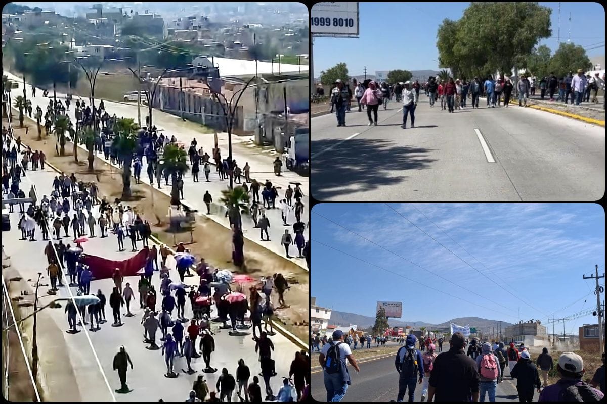 Manifestantes del Valle del Mezquital marchan en Pachuca rumbo a plaza Juárez; hay cierre de vialidades